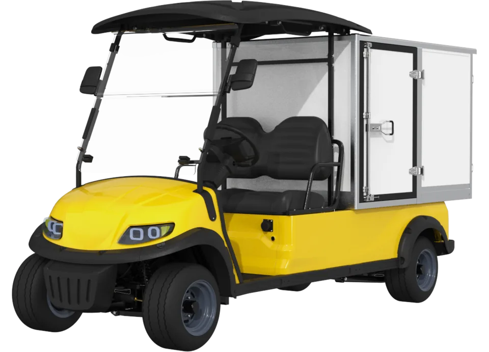 Hauler Compact HC20, drop-side box · 2 seats, front three-quarter view