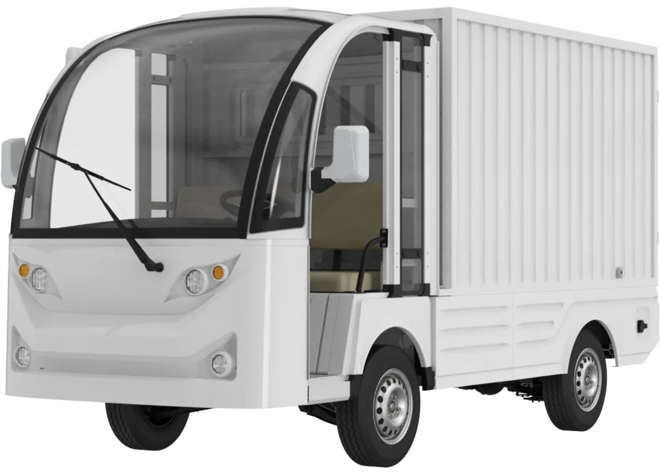 Hauler HL24, cargo box, open cab · 2 seats, front three-quarter view
